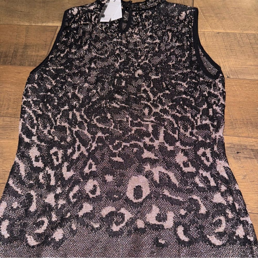 White House Black Market Elegant Black and Pink Leopard Print Sleeveless Top
